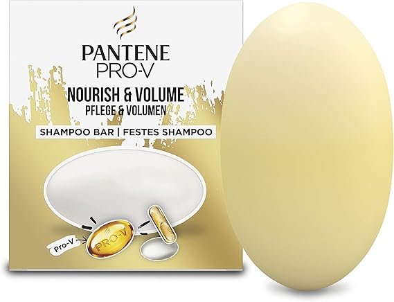 Pantene Nourish & Volume Vegan Shampoo Bar with Pro-vitamins, Solid Travel Toiletries for Damaged & Dry Hair (70G) Rich Lather
