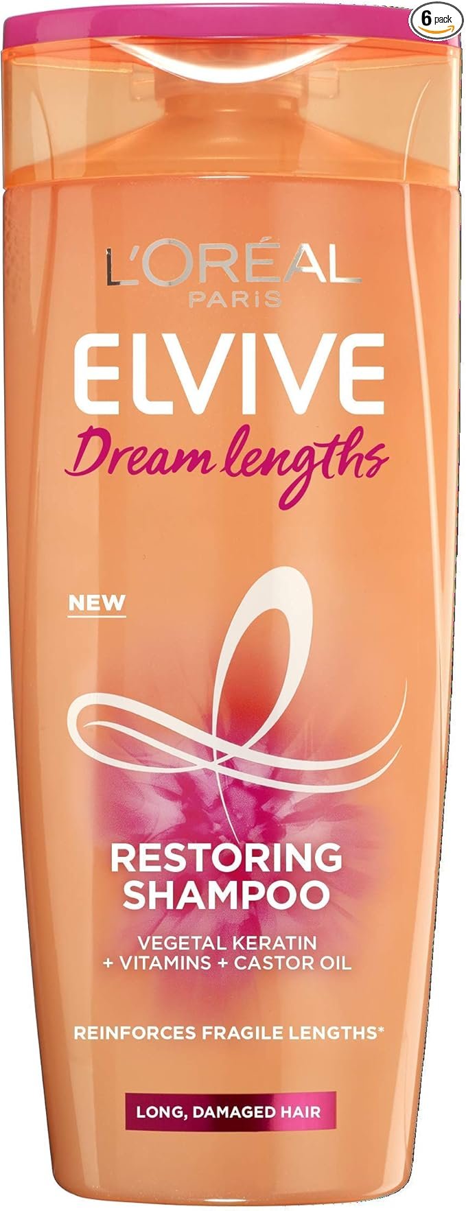 L'Oréal Paris Elvive Dream Lengths Long Hair Keratin Shampoo, 400 ml, Pack of 6
