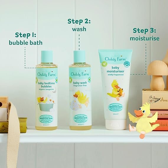 Childs Farm | Baby Regime Bundle | Baby Moisturiser 200ml, Baby Wash and Baby Bubbles 250ml