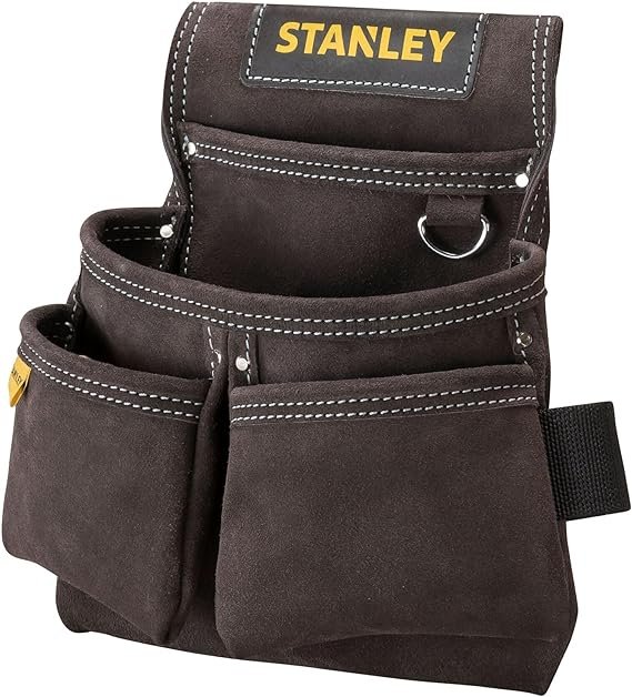 STANLEY Leather Tool Belt Pouch, Double Pocket Organiser for Tools and for Small Parts, STST1-80116
