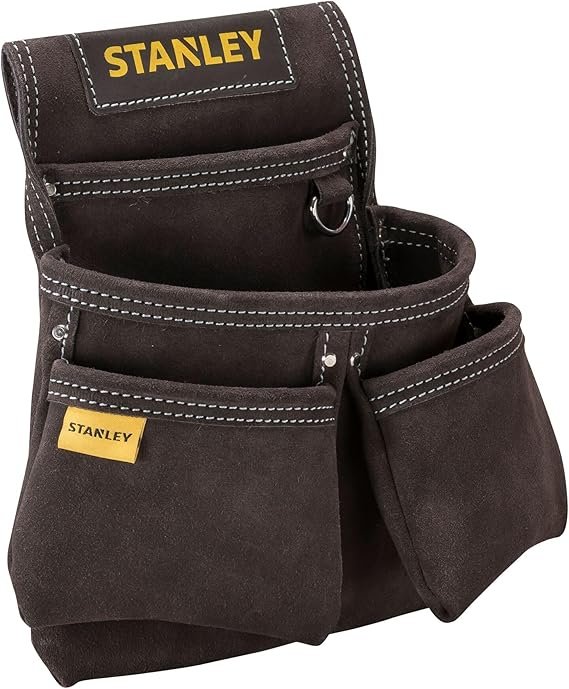 STANLEY Leather Tool Belt Pouch, Double Pocket Organiser for Tools and for Small Parts, STST1-80116
