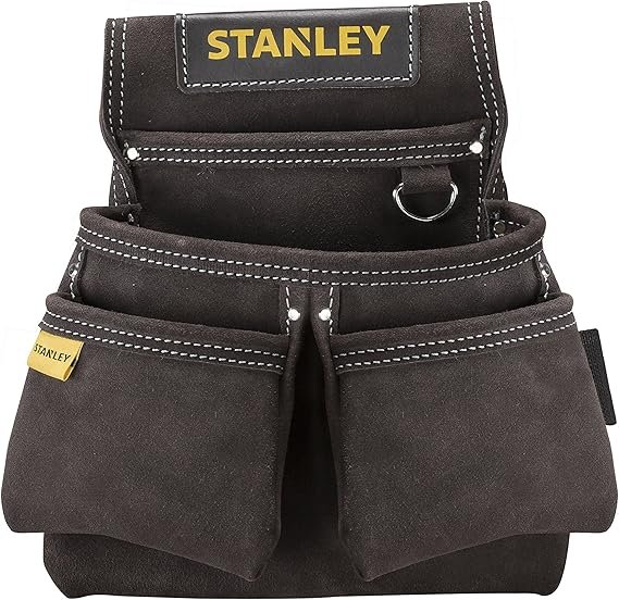 STANLEY Leather Tool Belt Pouch, Double Pocket Organiser for Tools and for Small Parts, STST1-80116