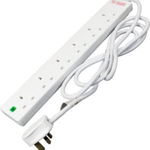 STATUS Multi Plug Extension | 6 Socket Extension Cable | 2m Extension Lead | 13A Surge Protected with Neon