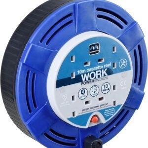 Masterplug MCT1010/4BL Four Socket 10A Cassette Cable Reel with Thermal Cut-Out, 10 Metres, Blue