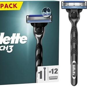Gillette Mach3 Men's Razor + 12 Razor Blade Refills, 3 Blades for a Smooth Shave