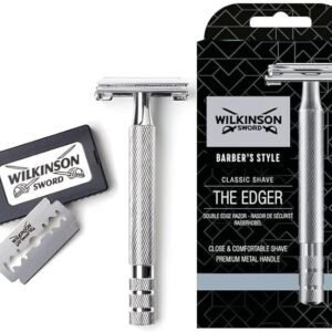 WILKINSON SWORD - Double Edge For Men | Premium Stainless Steel Safety Razor | Razor Handle + 5 Blade Refills