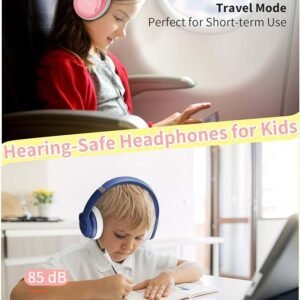 HEYSONG Bluetooth Headphones for Kids, Foldable Wireless Over-Ear Bluetooth 5.3, Built-in Microphone - Pink