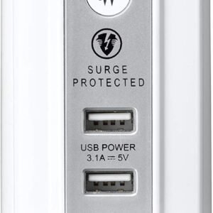 Masterplug SRGDU41PW2-MP Heavy Duty Four Socket Surge Protected Extension Lead with 2 USB Ports, 1 Metre, White