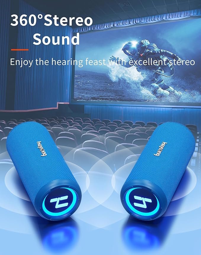 HEYSONG Bluetooth Speaker, Portable Wireless Waterproof Speakers with Led FOR Shower, Bike, Kayak, Beach, Blue