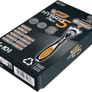 BIC Hybrid 5 Flex Refillable Men's Razor, 1 Weighted Handle and 10 Nano-Tech Titanium