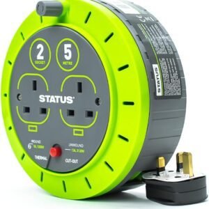 STATUS 2 Socket Cable Reel 5m Green Extension Lead 13A with Thermal Cut Out Heavy Duty Outdoor Extension Lead S5M13ACR3
