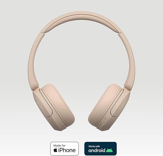 Sony WH-CH520 Wireless Bluetooth Headphones - up to 50 Hours Battery Life with Quick Charge, On-ear style - Beige