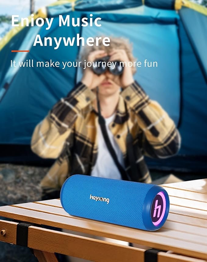 HEYSONG Bluetooth Speaker, Portable Wireless Waterproof Speakers with Led FOR Shower, Bike, Kayak, Beach, Blue