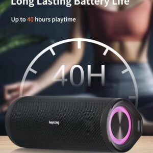 HEYSONG Portable Bluetooth Speaker, Waterproof Outdoor Speakers with LED Light, Enhanced Bass, IPX7 Floating, 40H Play, TF Card, True Wireless Stereo for Party, Shower, Biking, Gifts for Men