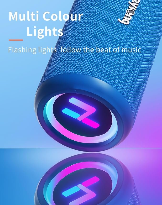 HEYSONG Bluetooth Speaker, Portable Wireless Waterproof Speakers with Led FOR Shower, Bike, Kayak, Beach, Blue