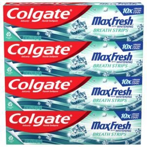 Colgate Max Fresh Whitening Toothpaste with Mini Strips, Clean Mint Toothpaste for Bad Breath