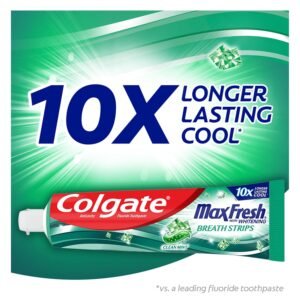 Colgate Max Fresh Whitening Toothpaste with Mini Strips, Clean Mint Toothpaste for Bad Breath