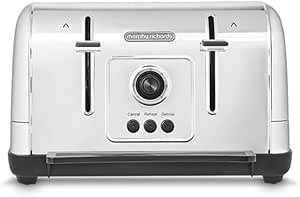 Morphy Richards Venture Brushed 4 Slice Toaster - Brushed Stainless Steel - Defrost Setting - High Lift Feature - 240130