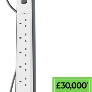 Belkin 6 Way/6 Plug 2m Surge Protection Extension Lead Strip, White