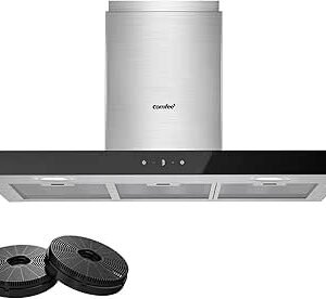 COMFEE' 90 cm Chimney Hood 90M77 Class A+++ Stainless Steel Extractor Hood with Recirculating & Ducting System, Gesture Control Extractor Fan Kitchen with Carbon Filters