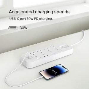 Belkin 8-Outlet Surge Protector Power Strip, Wall-Mountable with 8 AC Outlets, 2M Power Cord, & Green Indicator Light - 2 USB-C Ports w/USB-C PD Fast Charging - 900 Joules of Protection