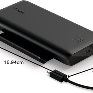 Belkin 10000mAh portable power bank, 10K USB-C portable charger with 1 USB-C port and 2 USB-A ports, battery pack for up to 15W charging for iPhone, Samsung Galaxy, AirPods, iPad, and more - Black