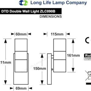 Long Life Lamp Company Outdoor Wall Light Dusk Till Dawn Sensor Black Finish Stainless Steel Up and Down Shining IP65 ZLC090-B