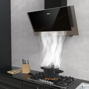 CIARRA CBCB6736C Angled Cooker Hood 60cm with CBCF002X2 Carbon Filters Recirculating & Ducting LED Lights Black Painting&Tempered Glass Wall Mounted Range Hood 600mm Kitchen Extractor Fan