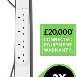 Belkin Extension Lead with USB Slots x 2 (2.4 A Shared), 4 Way/4 Plug Extension, 2m Surge Protected Power Strip - White