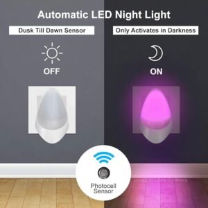 Pink Automatic LED Night Light - Plug in & Energy Saving Dusk 2 Dawn LED Night Light Sensitive Night Light