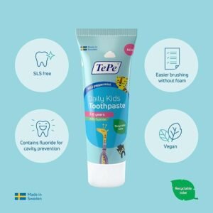 TePe Daily Kids Toothpaste, mild Peppermint, 3-6 Years, Everyday Fluoride Toothpaste for Kids to Prevent Cavities,