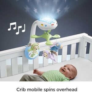 Fisher-Price Butterfly Dreams 3-In-1 Projection Mobile - Soothing Baby Sleep Aid with 3 Audio Modes and Plush Bears, Musical Cot Mobile