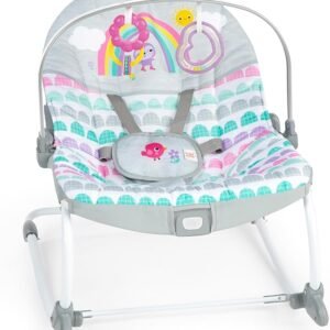 Bright Starts Rosy Rainbow Infant to Toddler Rocker with Vibrations, Baby Seat for Girl or Boy, Newborn +