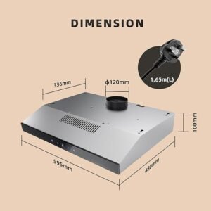 FIREGAS Under Cabinet Extractor Hood 60 cm, Extraction and Recirculation, 60 cm Visor Cooker Hood with Touch Control, 3 Power Levels, Wall Mounted Extractor Fan 600 mm Top Vented Range Hood