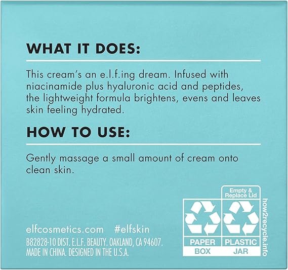 e.l.f., Holy Hydration! Face Cream - Fragrance Free, Smooth, Non-Greasy, Lightweight, Nourishing, Moisturizes, Softens, Absorbs Quickly, Suitable For All Skin Types, 1.76 Oz