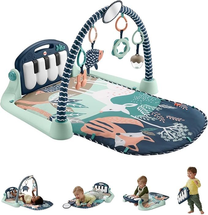 Fisher-Price Baby Playmat Kick & Play Piano Gym with Musical and Sensory Toys for Newborn to Toddler, Navy Fawn, HKX37