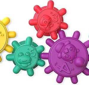 Baby Einstein Gears of Discovery Suction Cup Sensory Toys for Bath, Floor Play, Travel & More, 5pcs Multi-Color, BPA Free, 6 Months+