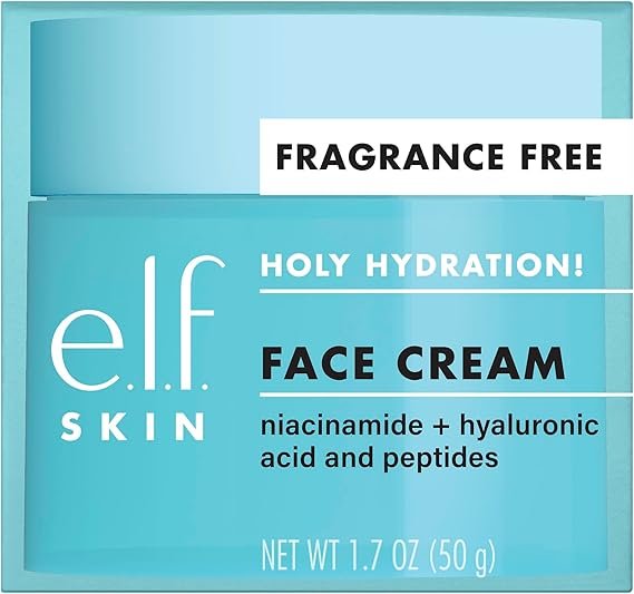e.l.f., Holy Hydration! Face Cream - Fragrance Free, Smooth, Non-Greasy, Lightweight, Nourishing, Moisturizes, Softens, Absorbs Quickly, Suitable For All Skin Types, 1.76 Oz