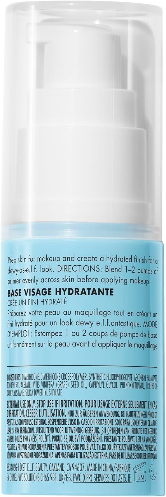 e.l.f., Hydrating Face Primer, Lightweight, Long Lasting, Creamy, Hydrates, Smooths