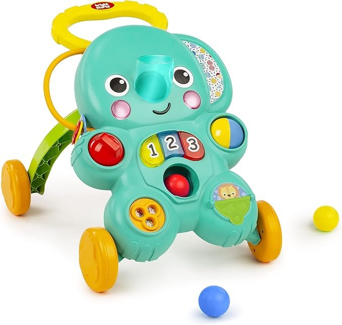 Bright Starts Stroll 'N Roll 2-In-1 Ball Play Walker - Elephant With Lights And Music, Unisex, 6 Months+