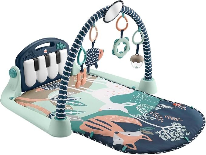 Fisher-Price Baby Playmat Kick & Play Piano Gym with Musical and Sensory Toys for Newborn to Toddler, Navy Fawn, HKX37