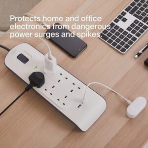 Belkin Extension Lead with USB Slots x 2 (2.4 A Shared), 6 Way/6 Plug Extension, 2m Surge Protected Power Strip - White
