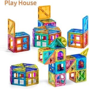 TEMI Magnetic Tiles,Building Blocks, Magnets Building Set, STEM & Learning & Education Toys Christmas Toy Gift for Ages 3 4 5 6 7 8+ Year Old Toddler Kids Boys and Girls (Magnetic Tiles-80pcs)