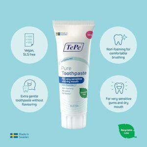 TePe Pure Toothpaste, unflavoured, Very Gentle Everyday Fluoride Toothpaste for Very Sensitive Gums and Dry Mouth