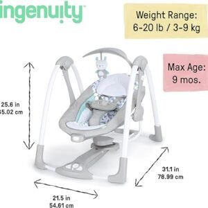 Ingenuity ConvertMe 2-in-1 Compact Portable Automatic Baby Swing & Infant Seat, Battery-Powered Vibrations, Nature Sounds, 0-9 Months 6-20 lbs (Raylan)