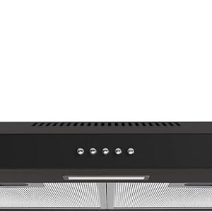 FIREGAS 60cm Visor Cooker Hood LED Extractor Hood Under Cabinet Hood Wall Mounted Extractor Fan Kitchen 600 mm Top Vented Range Hood,Black