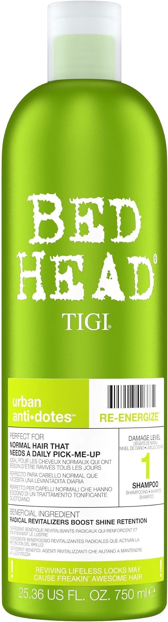 Bed Head by TIGI - Urban Antidotes Re-Energise Shampoo - Ideal for All Hair Types - 750 ml