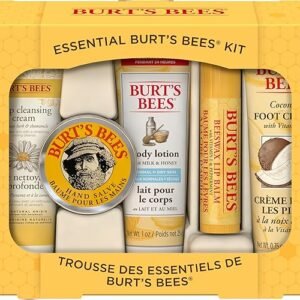 Burt's Bees Essential Gift Set, Lip Balm, Hand Salve, Body Lotion, Foot Cream & Face Cleanser, 5 Travel Size Products