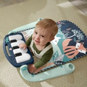 Fisher-Price Baby Playmat Kick & Play Piano Gym with Musical and Sensory Toys for Newborn to Toddler, Navy Fawn, HKX37