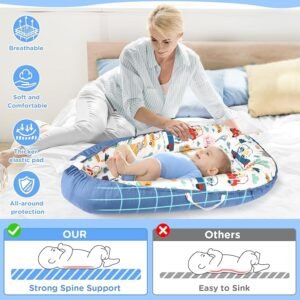 URMYWO Baby Lounger Nest Cover for Newborn (Blue-car)